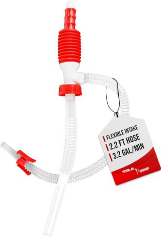 مضخة نقل الوقود اليدوية TERA PUMP TRM20 مع خرطوم سحب قابل للانحناء و3 محولات مختلفة لعلب الغاز، بدون رفع ثقيل، نقل ما يصل إلى 3.2 جالون في الدقيقة in Kuwait