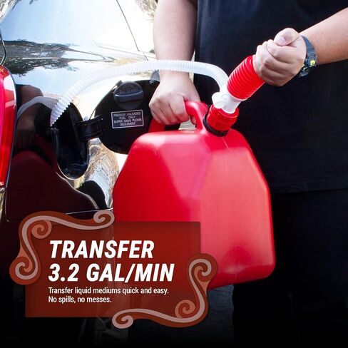 مضخة نقل الوقود اليدوية TERA PUMP TRM20 مع خرطوم سحب قابل للانحناء و3 محولات مختلفة لعلب الغاز، بدون رفع ثقيل، نقل ما يصل إلى 3.2 جالون في الدقيقة in Kuwait