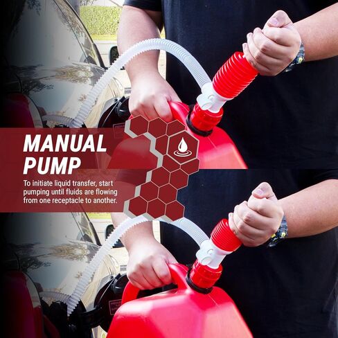مضخة نقل الوقود اليدوية TERA PUMP TRM20 مع خرطوم سحب قابل للانحناء و3 محولات مختلفة لعلب الغاز، بدون رفع ثقيل، نقل ما يصل إلى 3.2 جالون في الدقيقة in Kuwait