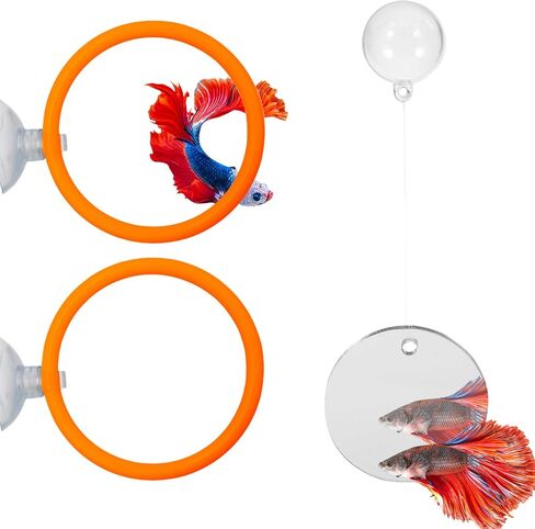 Beta Fish Aquariums Accessories, 1 Fish Mirror with Floating Ball & 2 Exercise Training Ring Toys, Fish Feeding Ring, Betta Fish Toys Set for Tank, Enrichment Toys for Fish in Saudi Arabia