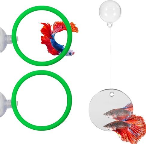 Beta Fish Aquariums Accessories, 1 Fish Mirror with Floating Ball & 2 Exercise Training Ring Toys, Fish Feeding Ring, Betta Fish Toys Set for Tank, Enrichment Toys for Fish in Saudi Arabia