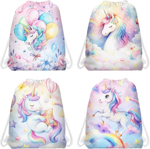 12 Unicorn Drawstring Non-Woven Bags Cartoon Unicorn Theme Picnic Organizer Bag Outdoor Sports Backpack Fitness Travel in Saudi Arabia