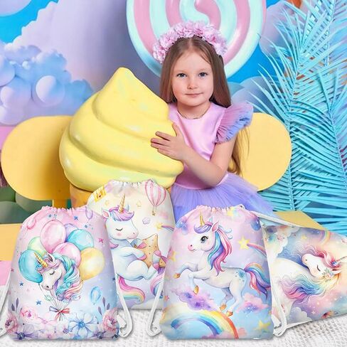 12 Unicorn Drawstring Non-Woven Bags Cartoon Unicorn Theme Picnic Organizer Bag Outdoor Sports Backpack Fitness Travel in Saudi Arabia