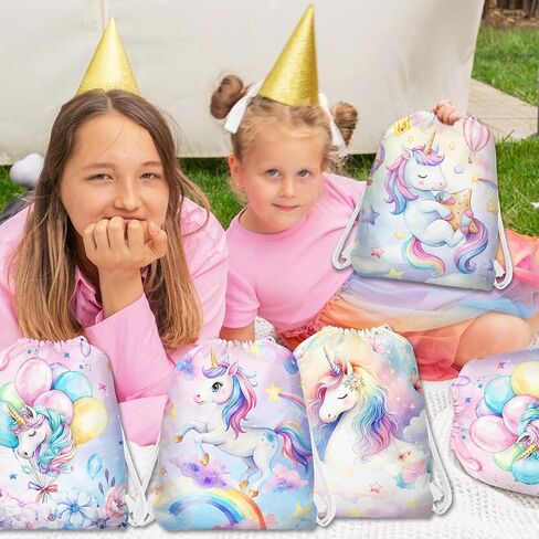 12 Unicorn Drawstring Non-Woven Bags Cartoon Unicorn Theme Picnic Organizer Bag Outdoor Sports Backpack Fitness Travel in Saudi Arabia