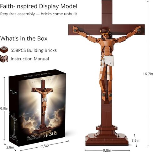 Jesus Crucifix Building Set, Christian Cross Display Model (588 Pieces), Faith-Based Religious Decor Statue for Home & Office, Christian Gift for Easter, Lent & Confirmation in Kuwait