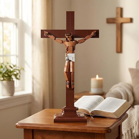 Jesus Crucifix Building Set, Christian Cross Display Model (588 Pieces), Faith-Based Religious Decor Statue for Home & Office, Christian Gift for Easter, Lent & Confirmation in Kuwait