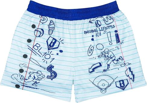 Baseball Lifestyle 101 Men's Doodle Mesh Shorts with Side Pockets and Elastic Waist, 5 inch Inseam, Adult Sizes S-XL in Kuwait