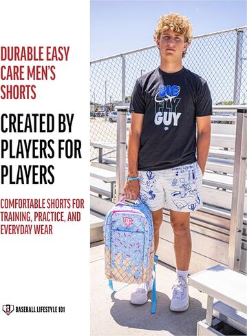 Baseball Lifestyle 101 Men's Doodle Mesh Shorts with Side Pockets and Elastic Waist, 5 inch Inseam, Adult Sizes S-XL in Kuwait