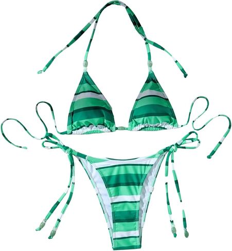 Milumia Women's 2 Piece Color Block Striped Swimsuit Halter String Triangle Bikini Sets Cheeky Bathing Suits in Saudi Arabia