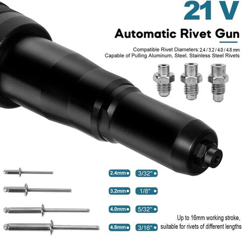Cordless Rivet Gun,Automatic Brushless Riveter Tool Kit for Rivets 2.4 / 3.2 / 4.0 / 4.8 mm,Portable 21V Lithium-ion Electric with 2 3.0Ah Battery for Stainless Steel, Aluminum Rivets (2 batteries) in Saudi Arabia