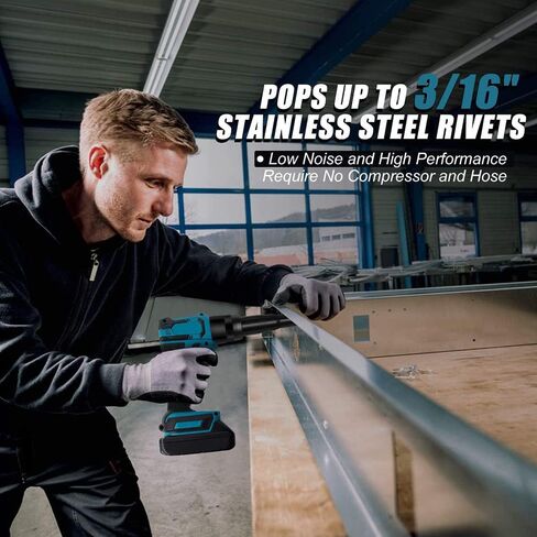 Cordless Rivet Gun,Automatic Brushless Riveter Tool Kit for Rivets 2.4 / 3.2 / 4.0 / 4.8 mm,Portable 21V Lithium-ion Electric with 2 3.0Ah Battery for Stainless Steel, Aluminum Rivets (2 batteries) in Saudi Arabia