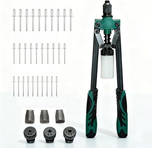 مسدس برشام بمقبض مزدوج شديد التحمل، أداة تثبيت احترافية لأعمال المعادن وإصلاح السيارات، مقابض مسامير 1/8 بوصة إلى 3/16 بوصة، مع 3 فتحات أنف قابلة للتبديل وحقيبة تخزين in Kuwait