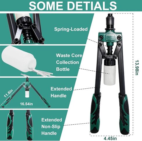 مسدس برشام بمقبض مزدوج شديد التحمل، أداة تثبيت احترافية لأعمال المعادن وإصلاح السيارات، مقابض مسامير 1/8 بوصة إلى 3/16 بوصة، مع 3 فتحات أنف قابلة للتبديل وحقيبة تخزين in Kuwait