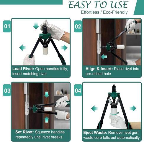 مسدس برشام بمقبض مزدوج شديد التحمل، أداة تثبيت احترافية لأعمال المعادن وإصلاح السيارات، مقابض مسامير 1/8 بوصة إلى 3/16 بوصة، مع 3 فتحات أنف قابلة للتبديل وحقيبة تخزين in Kuwait