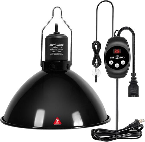 REPTI ZOO Reptile Light Fixture Dimming Thermostat Combo Pack, 5.5 Inch Deep Dome Lamp Fixture Max 100W, PID Reptile Thermostat Temperature Controller for Reptile Heat Lamp Bulb in Saudi Arabia