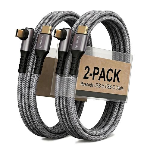 كابل Ruaeoda USB C بطول 6 أقدام، 2 حزمة كابل شاحن USB C إلى C 60 وات نوع C كابل شحن سريع بزاوية قائمة USBC متوافق مع iPhon^e 15 Pro Max Plus Samsun^g S23/22، MacBook Air Pro 2020، in Kuwait