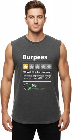 Burpees Reviewed Scoop Bottom Cotton Tank,Novelty Sleeveless T-Shirt,Fitness Heavy Duty Training Tank Top in Saudi Arabia
