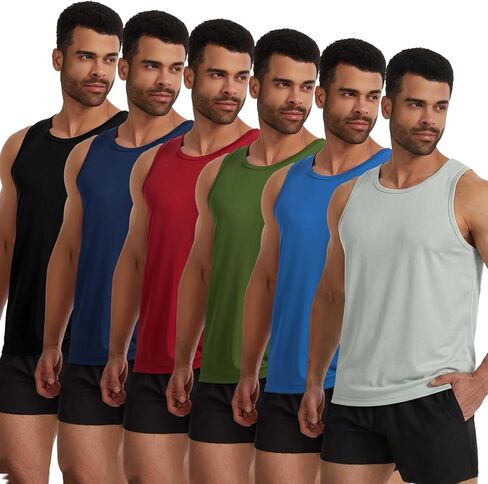 6 Pack Men's Tank Tops Summer Quick Dry Workout Sleeveless Shirts Athletic Gym Muscle Shirts for Bodybuilding in Saudi Arabia
