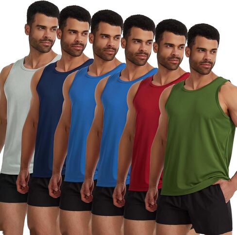 6 Pack Men's Tank Tops Summer Quick Dry Workout Sleeveless Shirts Athletic Gym Muscle Shirts for Bodybuilding in Saudi Arabia