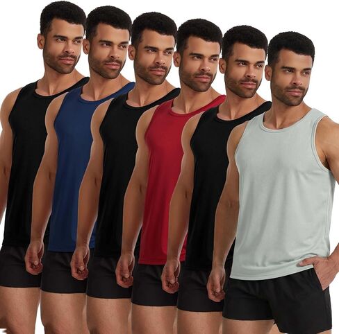 6 Pack Men's Tank Tops Summer Quick Dry Workout Sleeveless Shirts Athletic Gym Muscle Shirts for Bodybuilding in Saudi Arabia