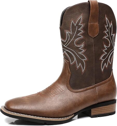 Men’s Cowboy Boots Western Country Boots Square Toe Embroidered Pull On Non Slip Durable Brown in Saudi Arabia