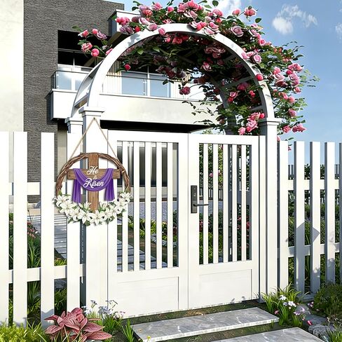 He is Risen Easter Door Sign Religious Cross Wooden Door Wreath for Front Doors Christian Jesus Lily Flowers Welcome Hanging Signs for Spring Home Farmhouse Porch Hanger Wall Indoor Outdoor Decoration in Saudi Arabia