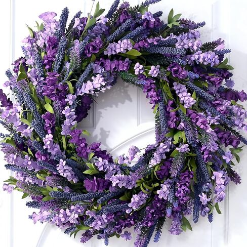 Waipfaru Spring Wreaths for Front Door, 22 Inch Spring Summer Lavender Wreath with Purple Forsythia Flowers for Indoor Outdoor Wall Porch Window Farmhouse Decor in Saudi Arabia