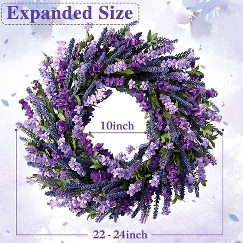 Waipfaru Spring Wreaths for Front Door, 22 Inch Spring Summer Lavender Wreath with Purple Forsythia Flowers for Indoor Outdoor Wall Porch Window Farmhouse Decor in Saudi Arabia