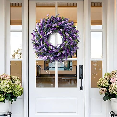 Waipfaru Spring Wreaths for Front Door, 22 Inch Spring Summer Lavender Wreath with Purple Forsythia Flowers for Indoor Outdoor Wall Porch Window Farmhouse Decor in Saudi Arabia