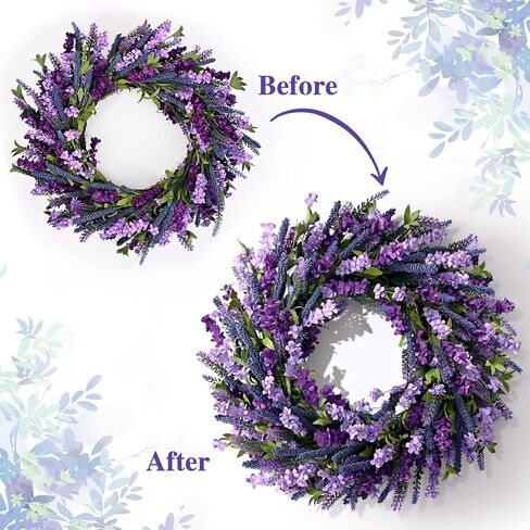 Waipfaru Spring Wreaths for Front Door, 22 Inch Spring Summer Lavender Wreath with Purple Forsythia Flowers for Indoor Outdoor Wall Porch Window Farmhouse Decor in Saudi Arabia