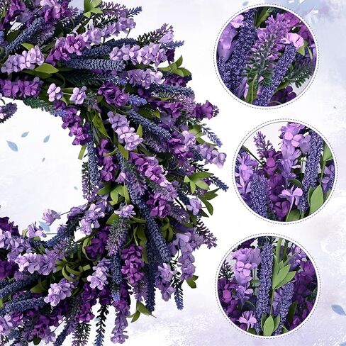Waipfaru Spring Wreaths for Front Door, 22 Inch Spring Summer Lavender Wreath with Purple Forsythia Flowers for Indoor Outdoor Wall Porch Window Farmhouse Decor in Saudi Arabia