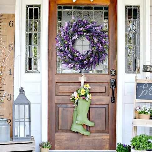 Waipfaru Spring Wreaths for Front Door, 22 Inch Spring Summer Lavender Wreath with Purple Forsythia Flowers for Indoor Outdoor Wall Porch Window Farmhouse Decor in Saudi Arabia