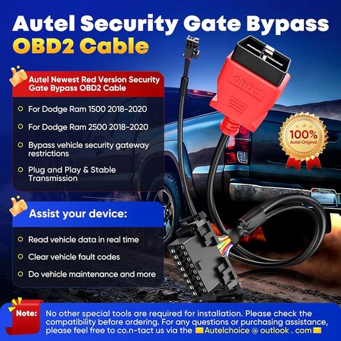 autel الأصلي obd2 محول بوابة الأمن تجاوز obd2 كابل، sgw كابل موصل ل 2018-2020 دودج الكمون رام 1500 2500، 16 دبوس 2pin obdii أداة تشخيص محول in Saudi Arabia