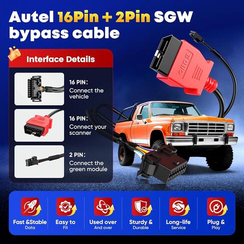 autel الأصلي obd2 محول بوابة الأمن تجاوز obd2 كابل، sgw كابل موصل ل 2018-2020 دودج الكمون رام 1500 2500، 16 دبوس 2pin obdii أداة تشخيص محول in Saudi Arabia