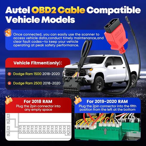 autel الأصلي obd2 محول بوابة الأمن تجاوز obd2 كابل، sgw كابل موصل ل 2018-2020 دودج الكمون رام 1500 2500، 16 دبوس 2pin obdii أداة تشخيص محول in Saudi Arabia