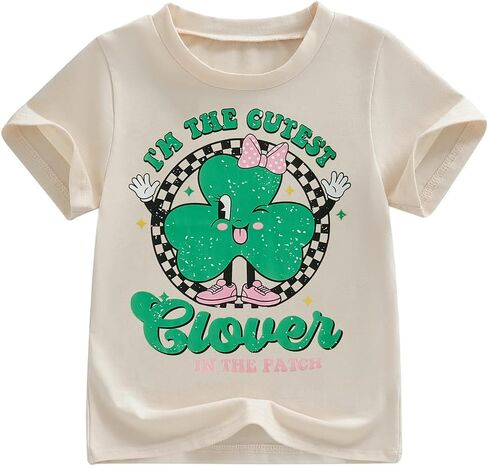 Kids Toddler Girls St. Patrick's Day Shirt I'm The Cutest Clover in The Patch Short Sleeve Irish Shamrock T-Shirt in Saudi Arabia