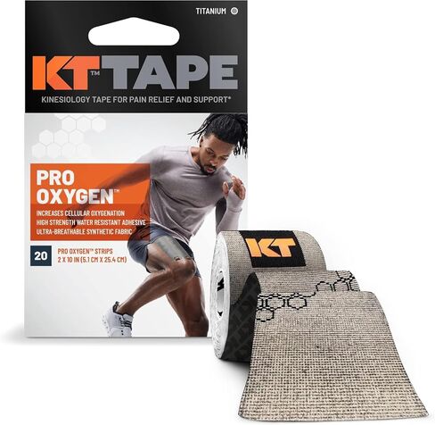 شريط KT Tape Pro Oxygen، شريط رياضي اصطناعي لعلم الحركة مع تقنية Celliant، عدد 20، شرائط مقطوعة مسبقًا مقاس 10 بوصات، تيتانيوم in Kuwait