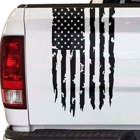 Distressed American USA US Flag Truck Sticker Decal, 17-20 inches (Black, 20in) in Saudi Arabia