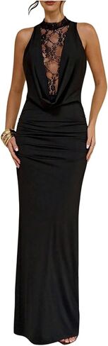 SweatyRocks Women's Lace Patchwork Maxi Formal Dresses Draped Sleeveless Party Night Out Bodycon Wedding Guest Dresses in Kuwait