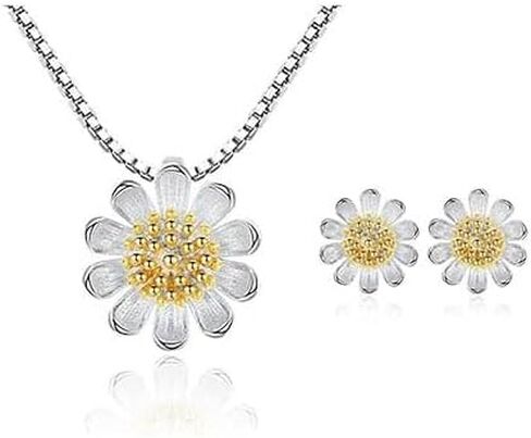 مجموعة مجوهرات ديزي للنساء والفتيات - قلادة ديزي من الفضة الإسترلينية وأقراط وسوار وخاتم قابل للتعديل - هدية مجوهرات زهرة لا تسبب الحساسية لأعياد الميلاد والعطلات والذكرى السنوية والارتداء اليومي in Kuwait