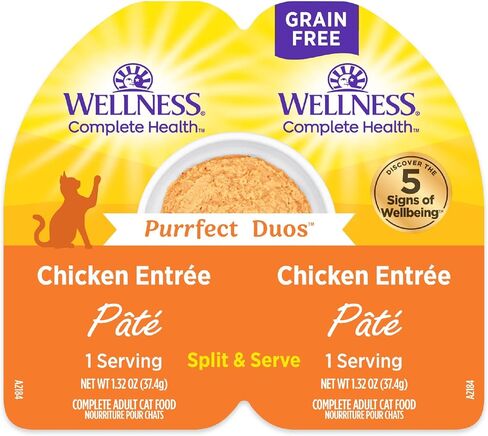 Wellness Complete Health Purrfect Duos، طعام القطط الرطب للبالغين، طبيعي، غني بالبروتين، خالي من الحبوب، 2.64 أونصة، 12 عبوة، (حزمة متنوعة من الفطائر والمرق) in Kuwait