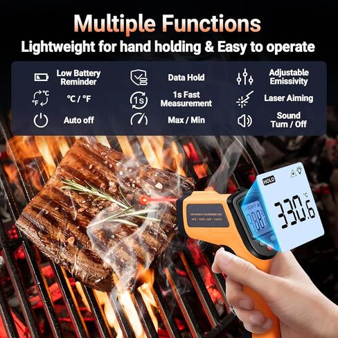Digital Infrared Thermometer Gun for Cooking,BBQ,Pizza Oven, Infrared Thermometer Laser with Backlight,-58℉~712℉(-50℃~380℃) Handheld Non Contact Heat Laser Temperature Gun (Not for Human) in Kuwait