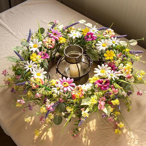 إكليل الربيع الاصطناعي 22 بوصة إكليل الربيع للباب الأمامي إكليل زهرة الربيع مع زهرة الأقحوان الملونة فالاينوبسيس الوردي لعطلات الربيع جدار الشرفة المزرعة in Kuwait