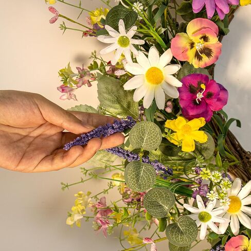 إكليل الربيع الاصطناعي 22 بوصة إكليل الربيع للباب الأمامي إكليل زهرة الربيع مع زهرة الأقحوان الملونة فالاينوبسيس الوردي لعطلات الربيع جدار الشرفة المزرعة in Kuwait