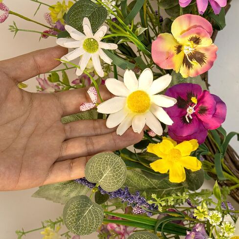 إكليل الربيع الاصطناعي 22 بوصة إكليل الربيع للباب الأمامي إكليل زهرة الربيع مع زهرة الأقحوان الملونة فالاينوبسيس الوردي لعطلات الربيع جدار الشرفة المزرعة in Kuwait