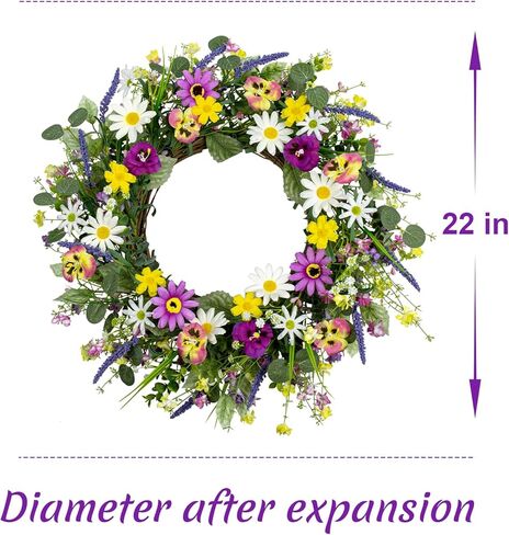 إكليل الربيع الاصطناعي 22 بوصة إكليل الربيع للباب الأمامي إكليل زهرة الربيع مع زهرة الأقحوان الملونة فالاينوبسيس الوردي لعطلات الربيع جدار الشرفة المزرعة in Kuwait