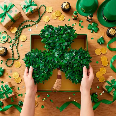 St. Patrick's Day Decorations Shamrock Wreath - 8 Modes 100 Green Light St Patricks Day Wreath for Front Door with Remote, St Patricks Day Door Decorations Shamrock Decor for Home Mantel Wall Window in Saudi Arabia