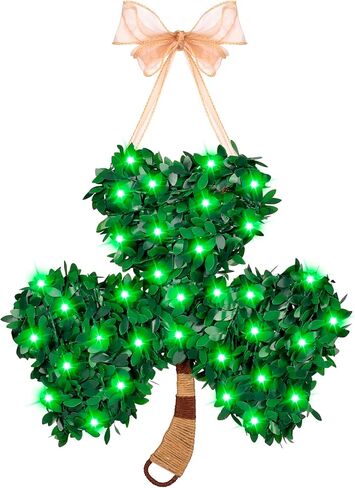 St. Patrick's Day Decorations Shamrock Wreath - 8 Modes 100 Green Light St Patricks Day Wreath for Front Door with Remote, St Patricks Day Door Decorations Shamrock Decor for Home Mantel Wall Window in Saudi Arabia
