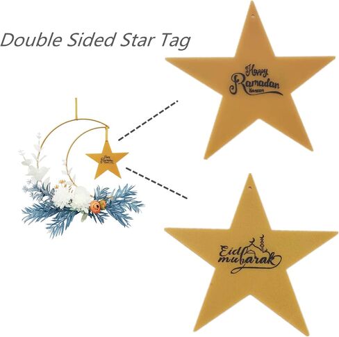 Eid Ramadan Mubarak Wreaths Decorations, Moon Wreaths with Stars Sign, Artificial Metal Hoop Hanging Floral Garland for Front Door, for Wall Window Party Wall Decor Indoor Outdoor in Saudi Arabia