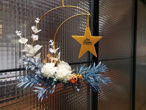 Eid Ramadan Mubarak Wreaths Decorations, Moon Wreaths with Stars Sign, Artificial Metal Hoop Hanging Floral Garland for Front Door, for Wall Window Party Wall Decor Indoor Outdoor in Saudi Arabia